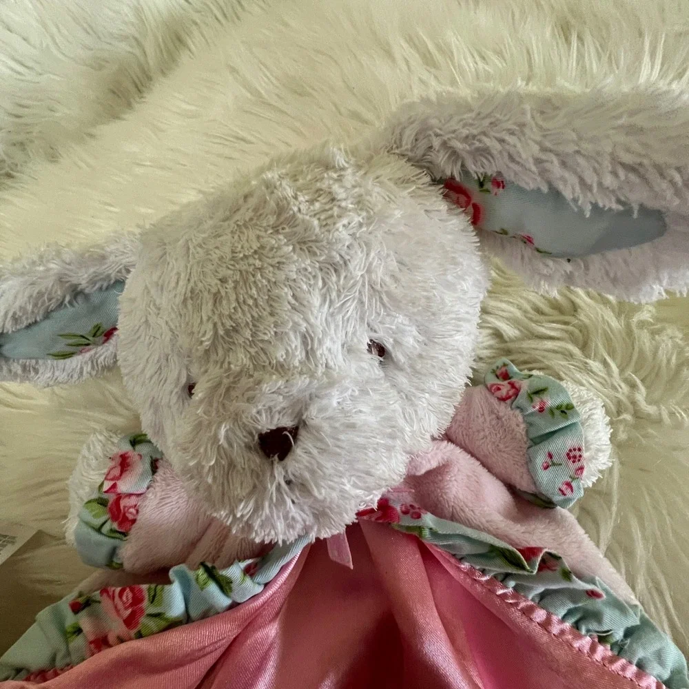 Carters Pink Floral Bunny Rabbit Security Blanket Lovey Satin Trim Rattle Plush